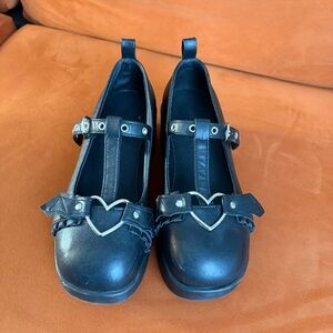 Stylish Black Platform Shoes with Heart Detail